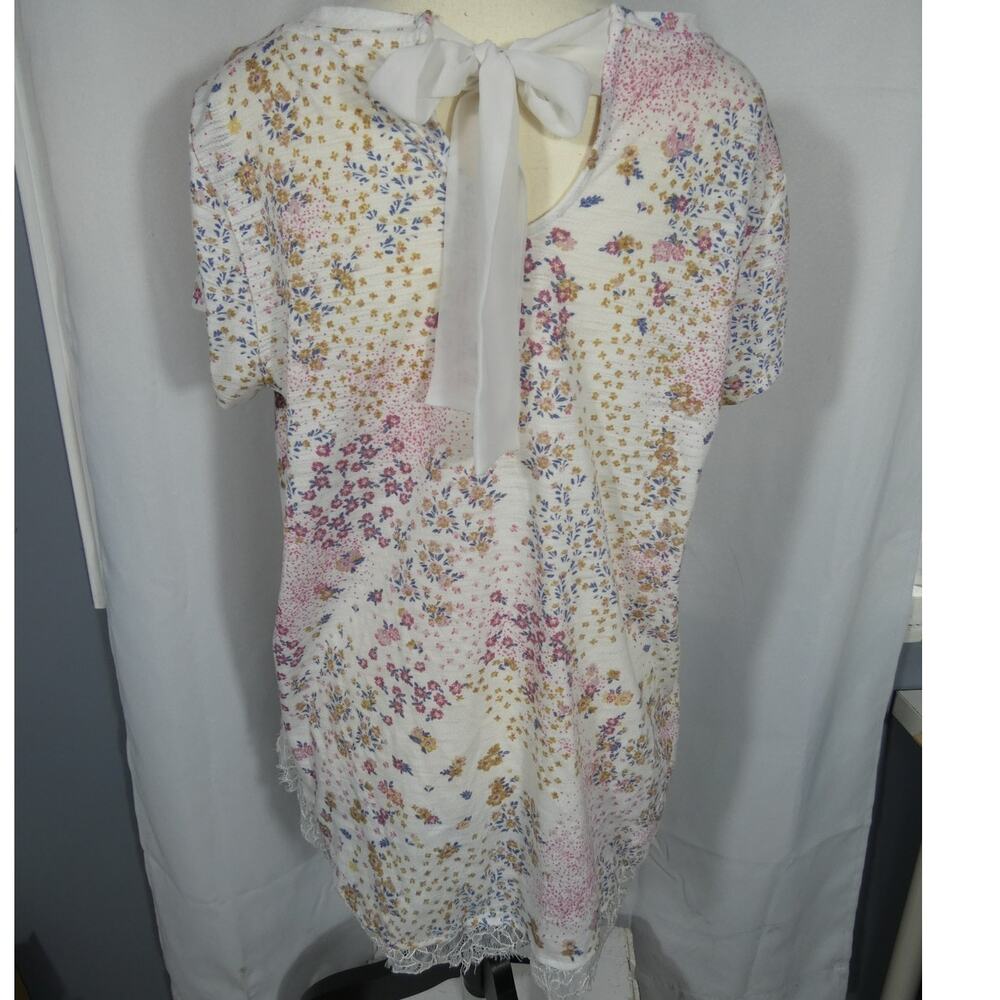 LC Lauren Conrad Large Tunic Bow Back Closure Lace Fringe Hem Floral Design Boho - Picture 3 of 9